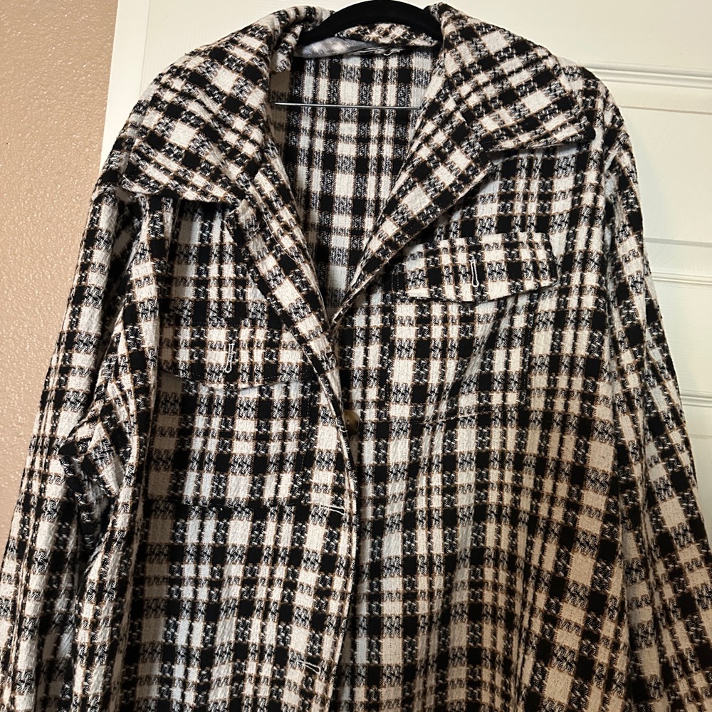 Nasty Gal Black and White Plaid Pea Coat